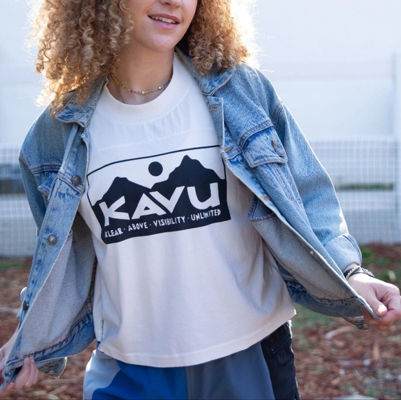 Kavu Women's Medium Malin Off-white Short Sleeve T-shirt Top Crop Organic Cotton - Picture 1 of 8
